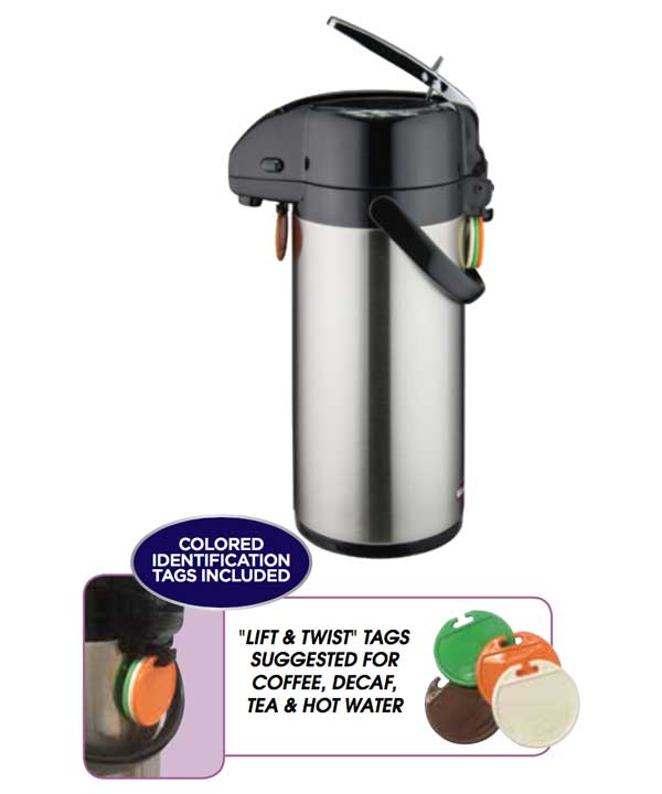 Airpot 2.5 Liter - Lever Top - Stainless, Stainles Liner, tags