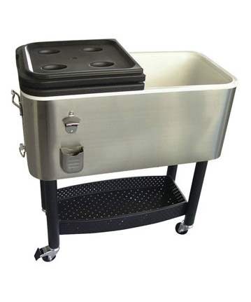 Portable Stainless Steel Cooler with casters and under shelf